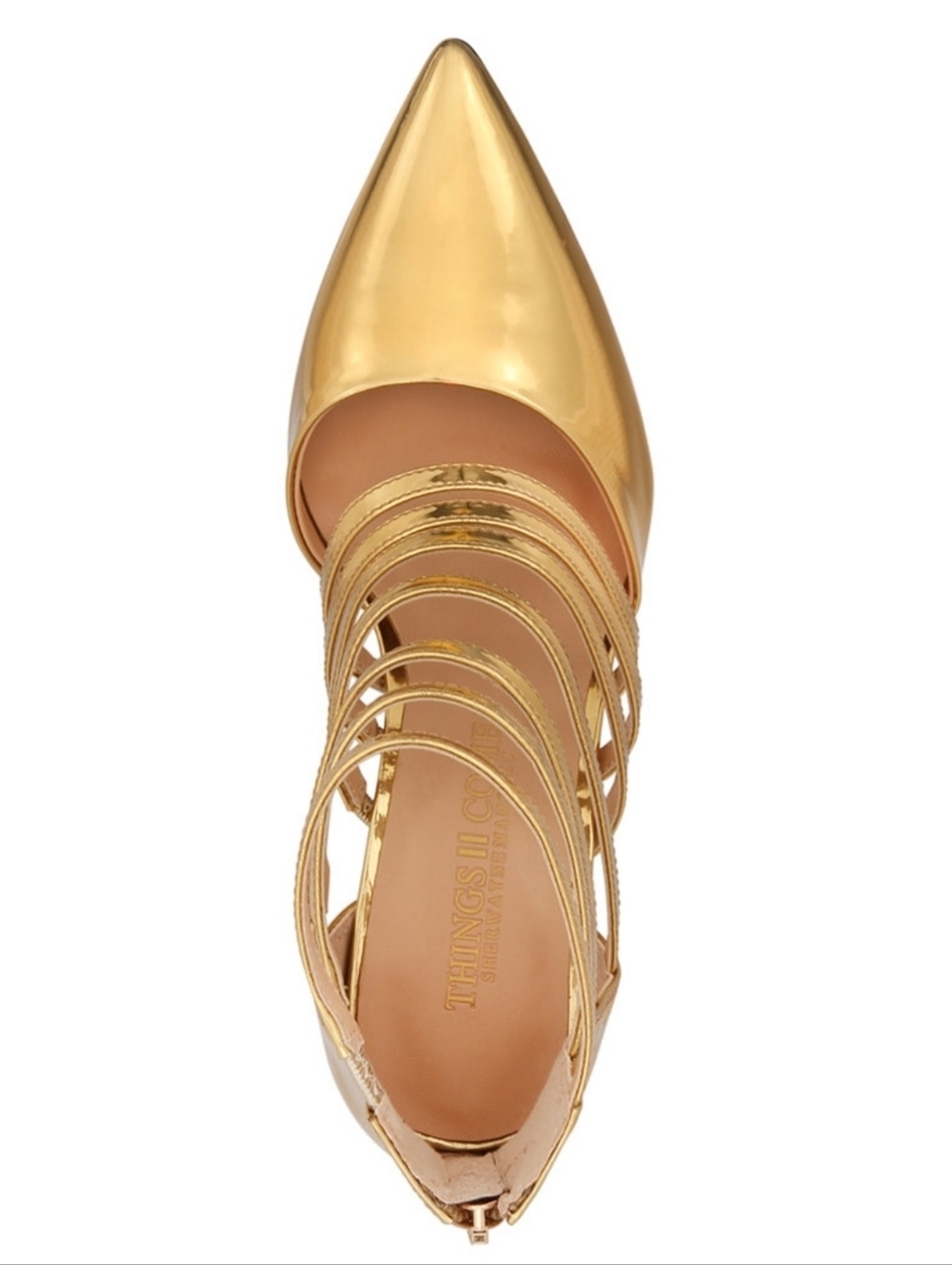 Things II Come NEW IN BOX! Gold Strappy Pointed-Toe Stiletto Heel - Picture 4 of 14